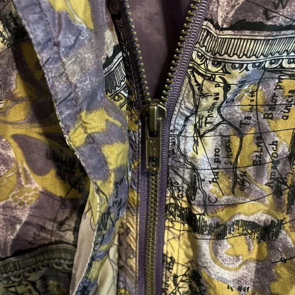 Vtg Nouveau Monde Sport 100% Silk Purple Fall Leaves Print Bomber Fabric Jacket - Picture 3 of 6